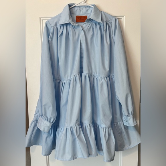 Persimmon Main Label Blue Tiered Poplin Tunic Dress Oversized L XL - Picture 2 of 4